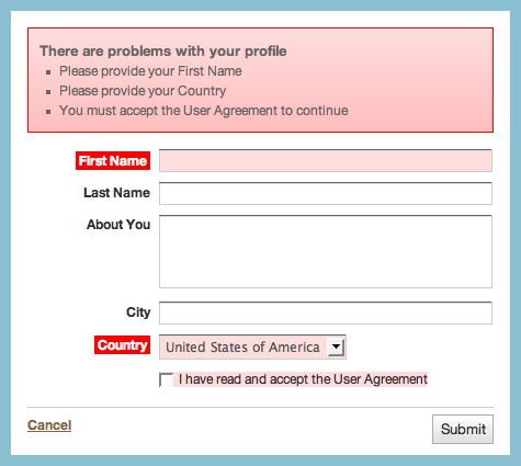Example of a form requiring validation.